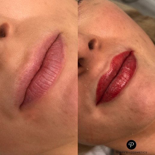 Semi-permanent lip blush