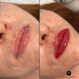 Semi-permanent lip blush
