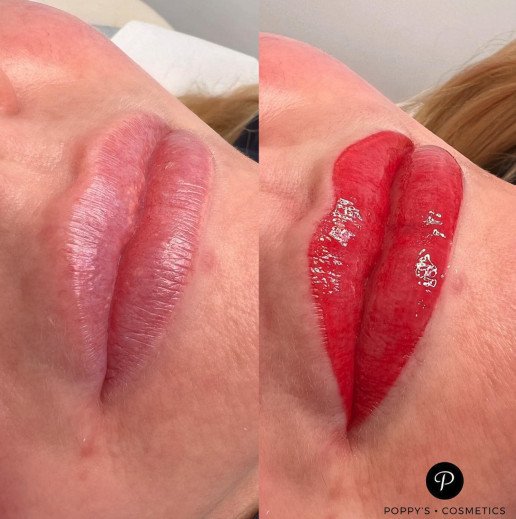 Semi-permanent lip blush