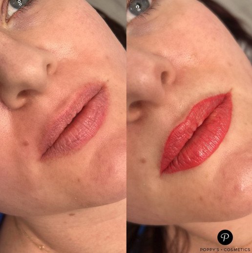 Semi-permanent lip blush